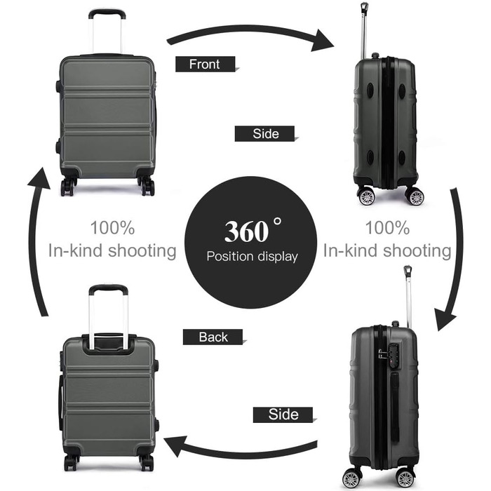 Чемодан ABS, жорсткий, сірий, 55 см, ручна поклажа, з TSA замком, 38 л