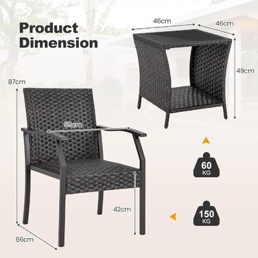 GIANTEX Набір садово-розкішних меблів з ротангу для саду та балкону, вологостійкий, для 2 осіб