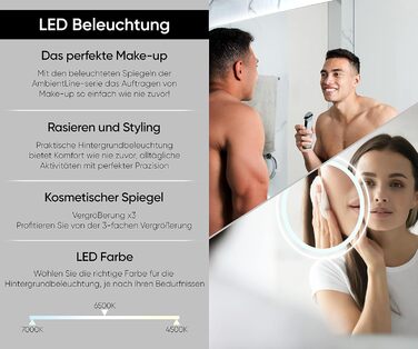 Дзеркало для ванної кімнати Artforma з підсвічуванням, 120x70 см, без рами, сучасний дизайн, індивідуальне замовлення