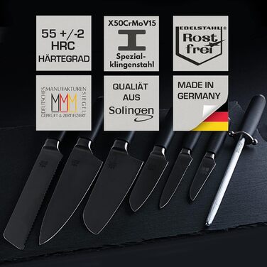 Набір кухонних ножів Gehrig Solingen Home, 6 предметів, з бруском, Made in Germany