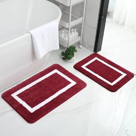 Набір килимків для ванної кімнати Homaxy: антиковзаючі, з м'якої мікрофібри, пухнасті, 2 шт. (40x60 см + 50x76 см), бордовий