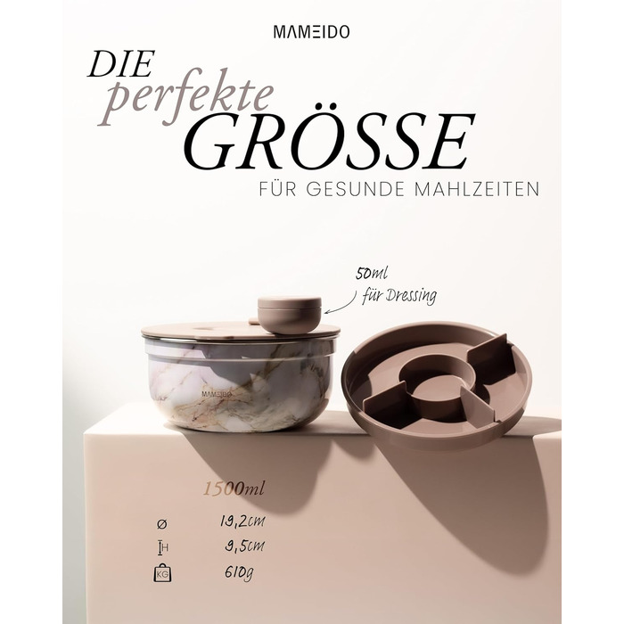 MAMEIDO Salatbox to go 1,5 л: ланчбокс з нержавіючої сталі, бенто-бокс з відділеннями, 1500 мл, Ivory Beige