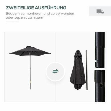 Outsunny Parasol Ø196 см, поворотна парасолька з функцією складання, шестикутна балконна парасолька пляжна парасолька вітрозахисна стабільна на ринку Парасолька з колінчастим механізмом Парасолька від сонця для пляжного балконного саду, чорний