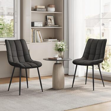 Стільці для їдальні WOLTU, 2 шт., для вітальні, кухні, їдальні, м'які з підлокітниками, сидіння з льону, металеві ніжки, до 150 кг, темно-сірий