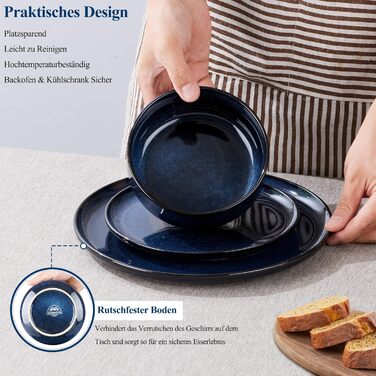 Набір посуду Joyfair на 6 осіб (18 предметів) з кераміки, блакитного кольору. Тарілки, миски, глибокі тарілки. Для мікрохвильовки та посудомийної машини.