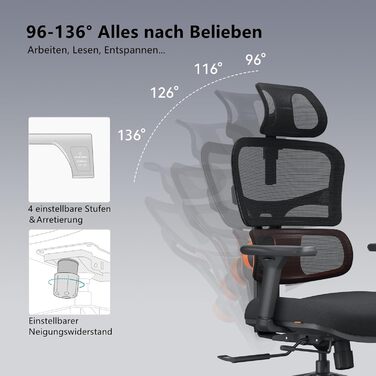 Офісне крісло Newtral NT001: ергономічне, регульована підголівник та підлокітники, 150 кг, чорний