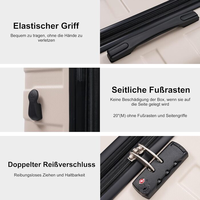 Набір валіз Merax 5 шт. (M-L-XL) з ABS, TSA-замком, розширення L-XL, з сумкою та косметичкою, бежево-чорний