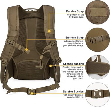 Рюкзак Mardingtop 28L, тактичний похідний рюкзак, рюкзаки, похідні рюкзаки для активного відпочинку, похідні рюкзаки для кемпінгу, подорожей (28L, новий, кольору хакі)