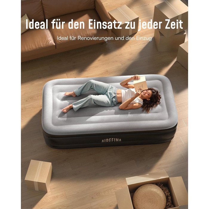 Надувний матрац Airefina з самонадуваванням та інтегрованою помпою, преміум-гостьове ліжко, швидке надування за 3 хвилини, для кемпінгу та дому, 203x152x40 см, 2 особи