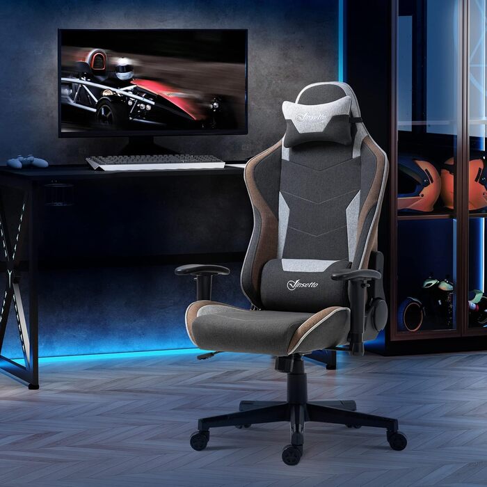 Крісло ігрове Vinsetto Ergonomic з регулюванням висоти, підголівником та підтримкою попереку, сірий