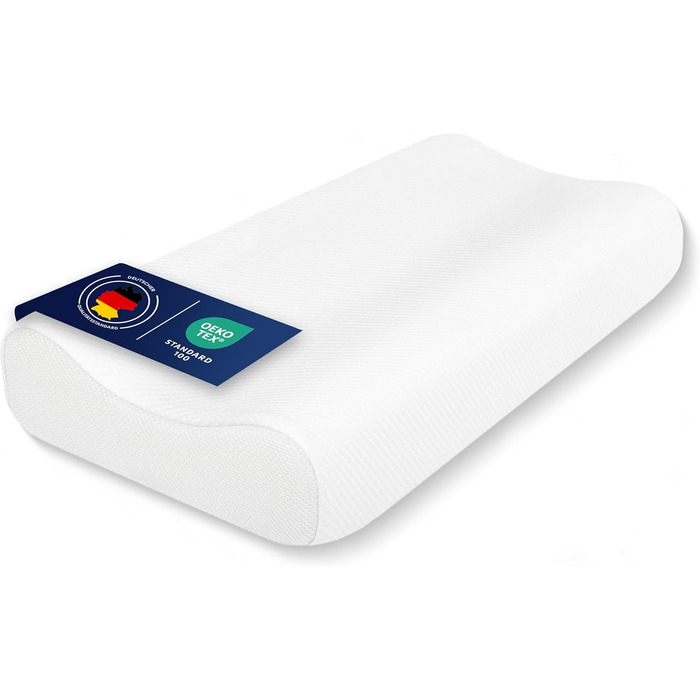 Подушка для шиї OnlyDreams з гелевим шаром | Регульована висота + вибір жорсткості | Чохол з алое вера | Підходить для сну на спині, животі та боці - Oeko-TEX (Basic, 50x32x11/9 см)