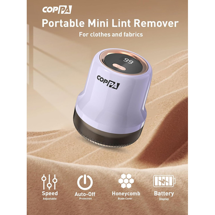 Електричний видалення ворсу для тканини COPPA: 6 лез, 3 швидкості, перезаряджається, для одягу, меблів (фіолетовий)