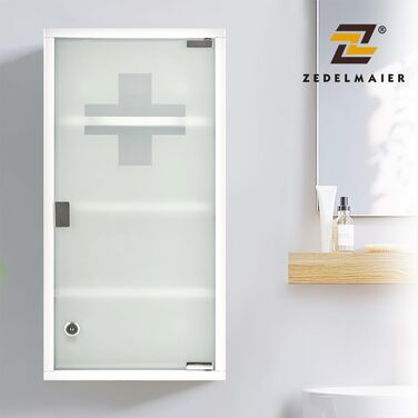Медичний шкаф Zedelmaier з нержавіючої сталі, 4 відділення, для зберігання ліків, з замком, 57 x 27 x 12 см, білий