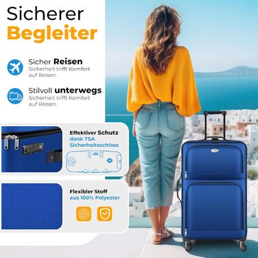 Набір валіз KESSER® 4 шт. | Чотири валізи з тканини з TSA-замком, 360° колесами та телескопічною ручкою | Косметичка, ручна валіза та великі валізи для подорожей та бізнесу (Блакитний)