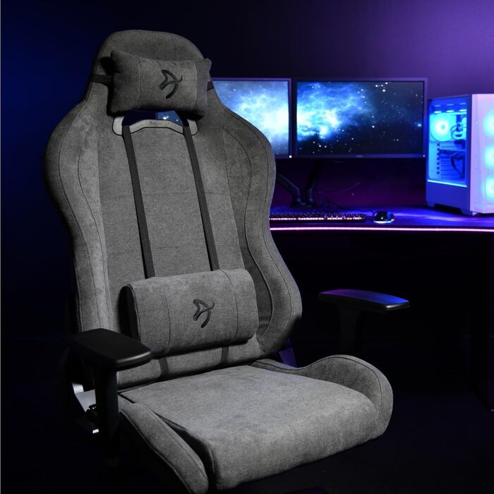 Ігровий та офісний крісло Arozzi Torretta Premium з SoftFabric™, ергономічний дизайн, 3D підлокітники, висока спинка, регульована решітка, 2 подушки – (Ash)