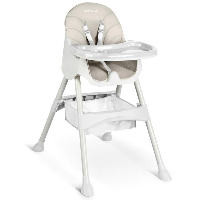 Дитячий стільчик для годування Ricokids 3в1 Beige - регульована висота, з підносом, корзина, для дітей від 6 місяців