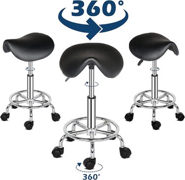 Офісний стілець на коліщатках, Професійний, з можливістю повороту на 360, Сідельний стілець, регульований по висоті, для вітальні, масажу, кухні, офісу, клініки, пабу, шиття, живопису,фортепіано / білий (чорний 5)