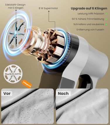 Електричний видалення ворсу CuieTuee з LED, USB-зарядкою, 3 швидкості, 2000mAh - для одягу, білий