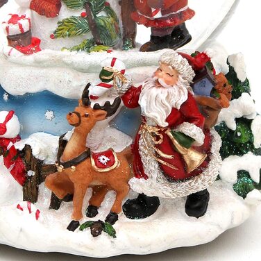 Снігова куля Сніговик з дитиною на хитромудро прикрашеному постаменті, з музичним супроводом, мелодія Біле Різдво, Розміри L