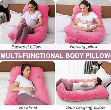 Подушка для вагітних TaiBest з подрібненого пінополіуретану (Memory Foam), U-подібна, для підтримки живота, червона
