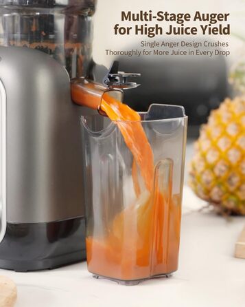 Шовковий відцентровий соковичавник для овочів та фруктів MP-802M XXL – Тест-переможець, 128 мм завантажувальний отвір, холодний віджим, 300W, висока вихідність соку, тихий та легкий у чищенні, для горіхового молока та фруктового морозива