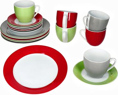 MamboCat Кавовий сервіс Trio 18 предметів: кавовий набір з 6 чашок, блюдець та тарілок (зелений, червоний, сірий)