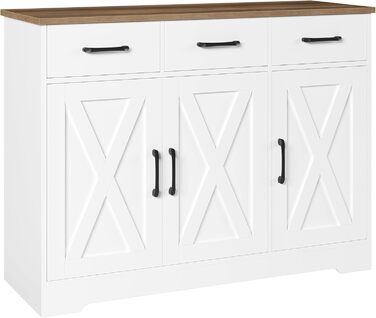 Сайдборд HOCSOK: кухонна шафа з 3 висувними ящиками та 3 дверцятами, буфет з робочою поверхнею, для кухні, їдальні, вітальні, дерево, білий & коричневий