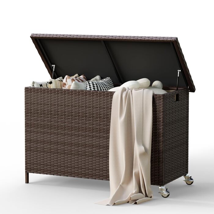 Водонепроникний садовий ящик Amopatio Gartenbox 480л з поліротангу, металевий з колесами та газліфтом для саду, балкону - коричневий