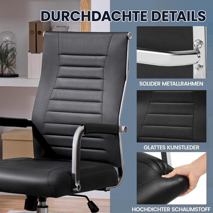 Офісний крісло Yaheetech з підлокітниками, ергономічний, для офісу, комп'ютерний, для начальника, висока спинка, функція гойдання, до 136 кг, білий (чорний)