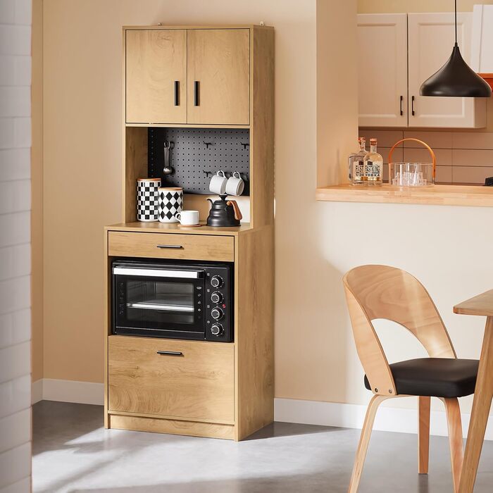 Кухонна шафа SoBuy з мікрохвильовою нішею (Ø6 см) та жалюзі-дверцятами, буфет, багатофункціональна шафа, меблі для кухні та вітальні, дуб-чорний, 107×40×85 см, FSB103-N