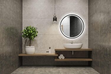 Дзеркало для ванної кімнати LED 60 см з чорною рамою, кругле, з підсвіткою (80x80 см)