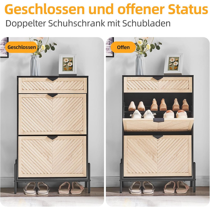 Вузька шафа для взуття з 2 дверцятами, економна, закрита полиця для взуття, шафа для взуття, полиця для взуття з ящиками для передпокою та вітальні (Дуб & Чорний) Дуб & Чорний Середній