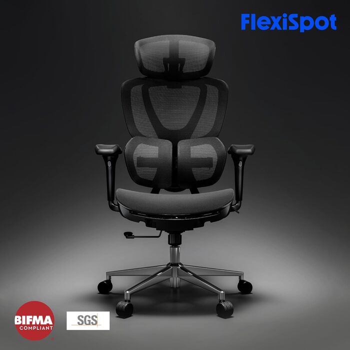Крісло офісне ергономічне FLEXISPOT з підтримкою попереку, регульованою глибиною сидіння, 3D підлокітниками та нахилом спинки (чорне)