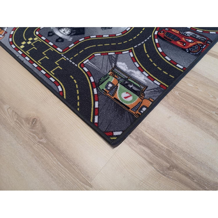 Килим Janning Дитячий килим Вуличний килим Гоночний автомобіль Сірий антрацит Гоночна траса Ігровий килим (140 x 200 см)