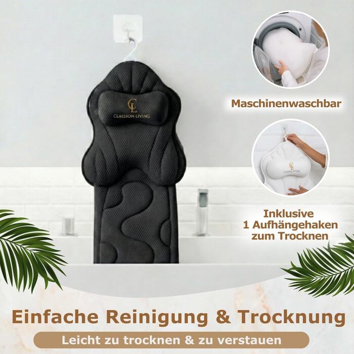 Подушка для ванни повний корпус (126x41 см) з підголівком (13 см) - біла (темно-сіра) - підтримка шиї, спини та ніг + сумка для прання та подорожі