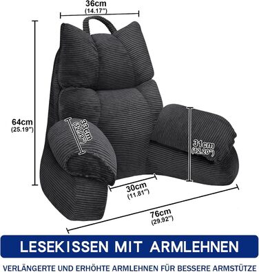 Підлогове крісло-мішок для читання та відпочинку, 67x30 см, сіро-чорний колір