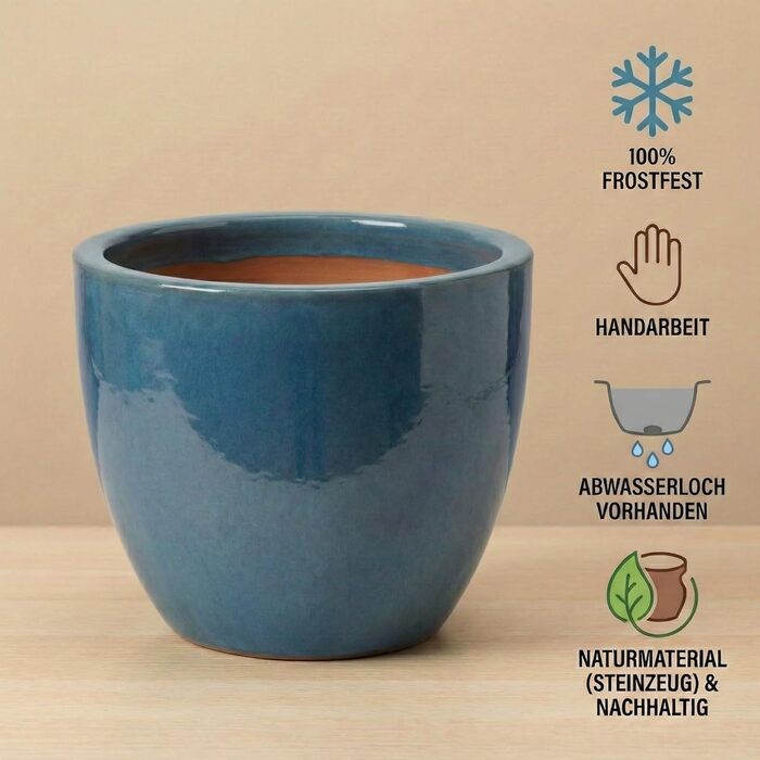 Квітчар Teramico Premium з кераміки, глазурований – 100% морозостійкий, ручної роботи. Горщик для квітів з отвором для внутрішнього та зовнішнього використання. Преміум-якість, унікальний, зимостійкий (Jade, 29см x 23см)