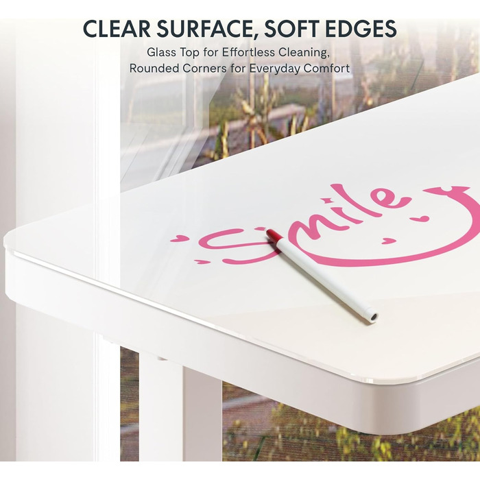 Електричний регульований стіл FLEXISPOT з підняттям, з USB та ящиком, скляна панель 120 x 60 см (сніжно-білий)