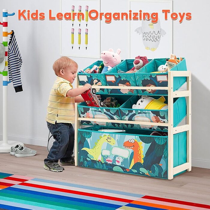 Дерев'яний органайзер для іграшок NUKied | 3-ярусна полиця з коробками | Для дитячої кімнати, школи, садочка