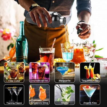 Набір шейкерів KINGROW Mixology - 29 предметів з акриловою підставкою (сріблястий/чорний)