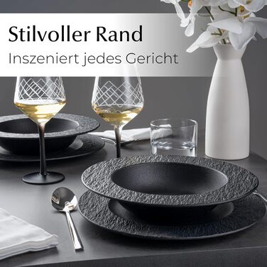 MIAMIO Набір посуду 20 предметів / Сучасний керамічний посуд / Сервіз для 4 осіб - Колекція Oasis (Чорний, 20 шт.) / Чорний посудовий набір (20 шт.)