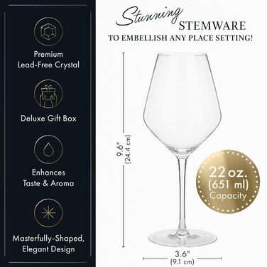 Скляний набір Elixir Glassware для червоного вина (4 шт.) – 625 мл, преміум-кристал, ручної витримки