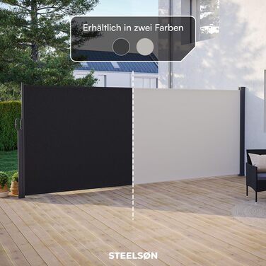 Розсувна бічна маркіза STEELSØN Zirella 180x400 см, антрацит, алюмінієва, захисний екран для балкона та саду, зовнішній щільний сонцезахист з настінним кріпленням (200x500 см)
