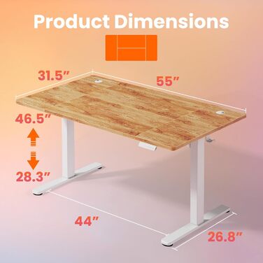 Регульований за висотою стіл HUANUO, 4 положення пам'яті, електричний, для дому та офісу, стоячий стіл, світло-коричневий, 140 x 80 см