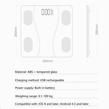 Ваги ваги тіла, цифрові ваги для ванни, акумуляторні USB, розумні ваги жиру в організмі, Wi-Fi/Bluetooth, чорний