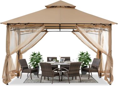 Павільйон садовий ABCCANOPY 2,4x2,4 м з подвійним дахом та москітною сіткою (Бежевий)