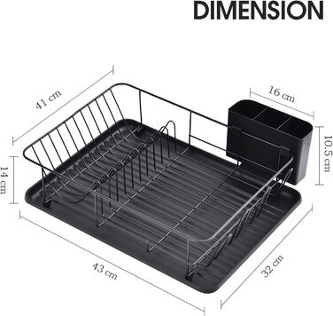 Сушильна стійка Kingrack з піддоном для зливу, це стійка для посуду великої ємності, посуд для зливу з зовнішнім тримачем для столових приладів, знімна сушильна дошка, кухонний підстаканник (чорний)