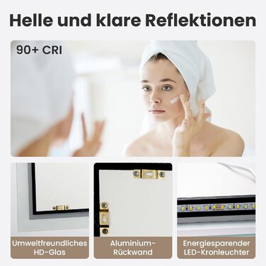 LED дзеркало для ванної кімнати з підсвічуванням | Вологостійке (IP54) | Сенсорне керування | 60x50 см | Вертикальна/Горизонтальна установка