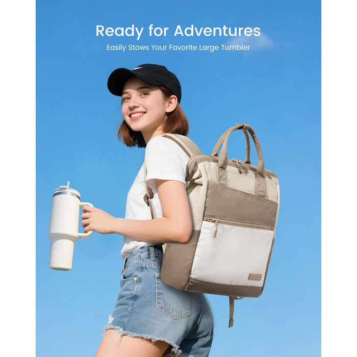 LOVEVOOK Рюкзак для жінок, 15.6 дюймів, шкільний рюкзак для підлітків, велика кишеня для пляшки води, велике відкриття, сумка для роботи, сумка для навчання, рюкзак для подорожей, університету, школи (Хакі, 15.6 дюймів)