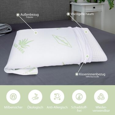 Ортопедична подушка MaxxGoods з віскоеластичної піни з Aloe Vera, бавовняний чохол - для сну на спині, боці та животі (42x70x12 см)